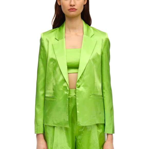 STAUD Tops - 🔥SEND OFFERS🔥STAUD 
Madden Cotton-blend Satin Blazer In Bright Green